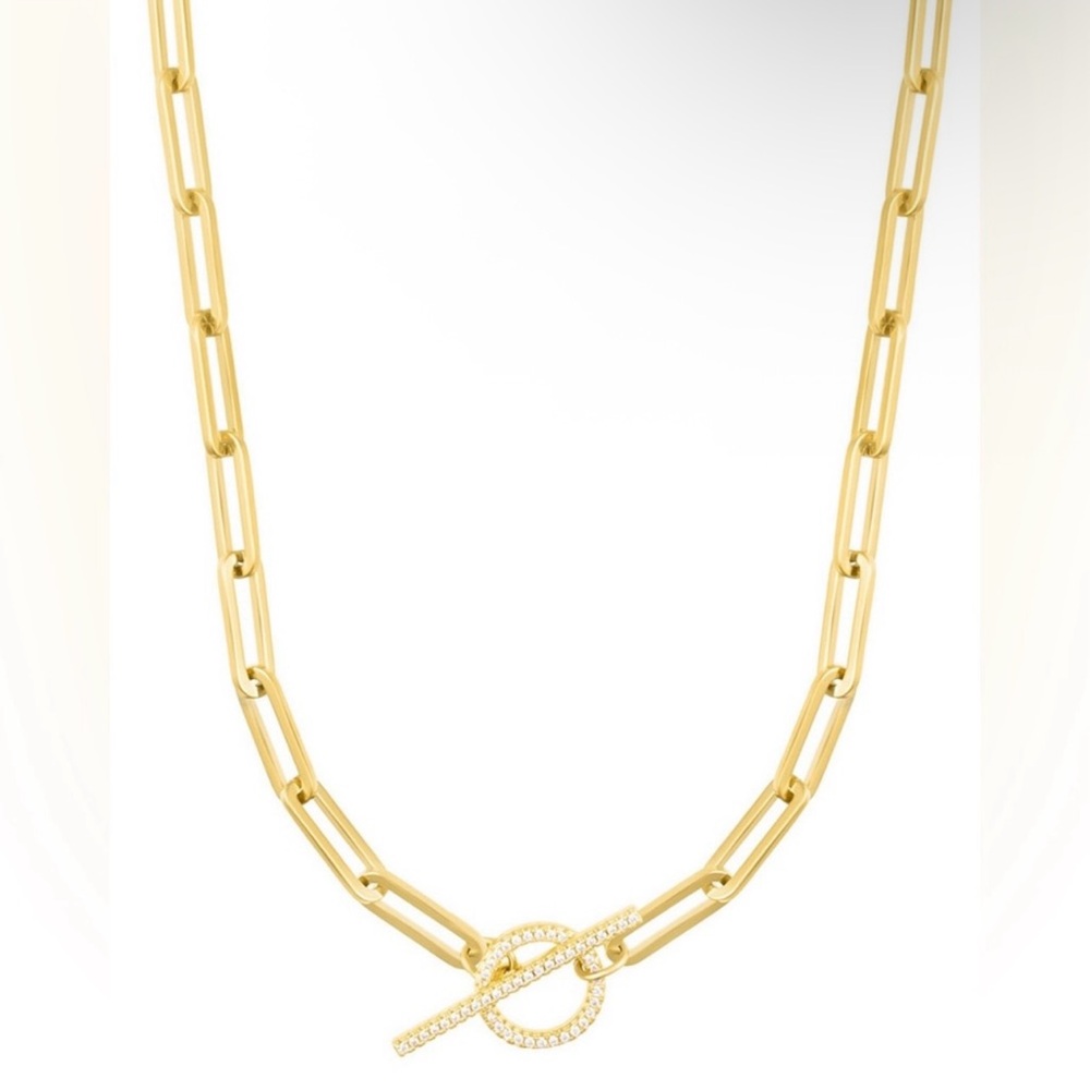 Adornia Gold Cubic Zirconia Paperclip Toggle Necklace